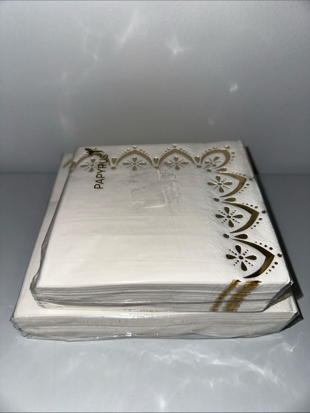 PAPYRUS White Gold Trim Matching Square Cocktail Lunch Napkins 40 pk x 2 - Picture 10 of 10